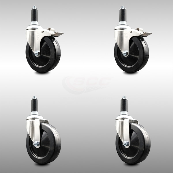 Service Caster 5 Inch 316SS Hard Rubber Swivel 1-1/4 Inch Expanding Stem Caster Lck Brake, 2PK SCC-SS316TTLEX20S514-HRS-2-S-2-114 - main